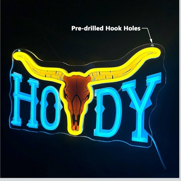 HOWDY TEXAS LONGHORN NEON LED SIGN - Picture 3 of 4